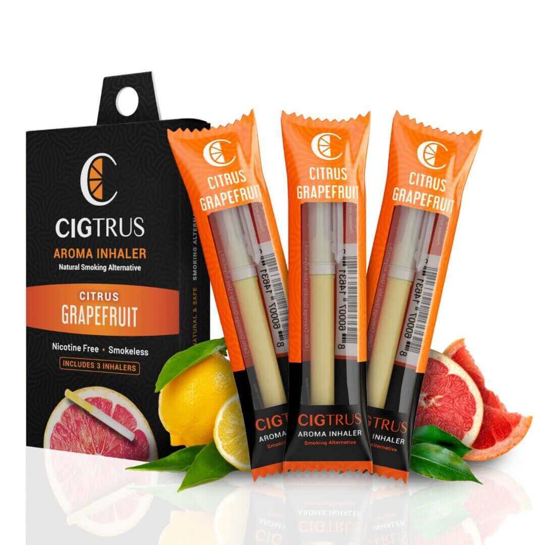 Cigtrus Smokeless Nicotine Free Natural Quit Smoking Aid Oral Fixation Cravings Relief Refreshing Flavored Air Puffer Citrus Grapefruit 3 Pack